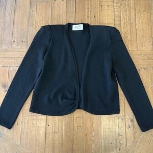 St. John Saks 5th Ave Black Knit Puff Sleeve Open Front Sweater Vintage Small